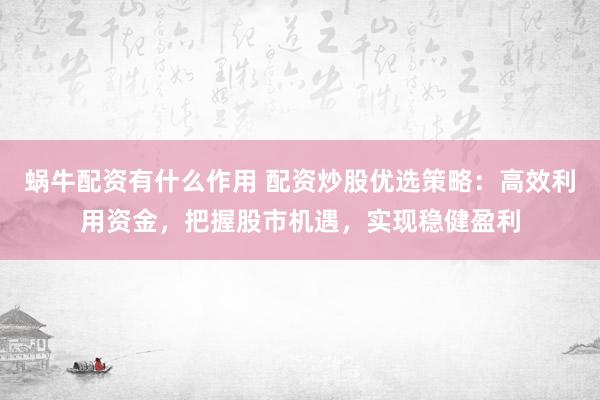 蜗牛配资有什么作用 配资炒股优选策略：高效利用资金，把握股市机遇，实现稳健盈利