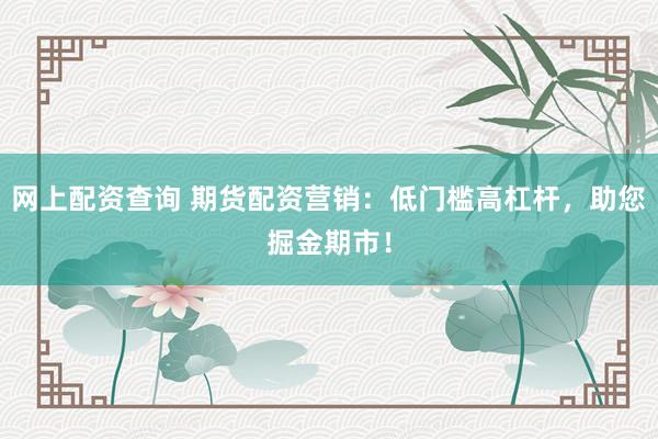 网上配资查询 期货配资营销：低门槛高杠杆，助您掘金期市！
