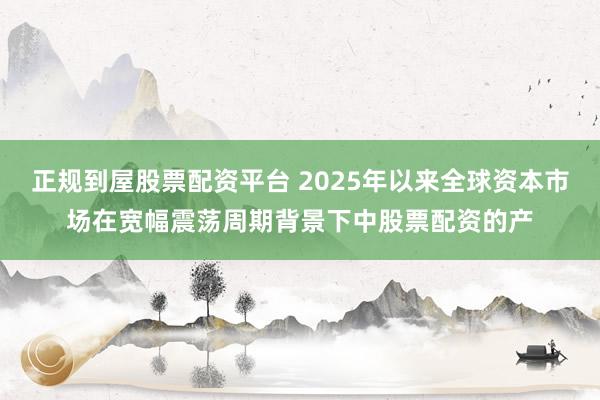 正规到屋股票配资平台 2025年以来全球资本市场在宽幅震荡周期背景下中股票配资的产